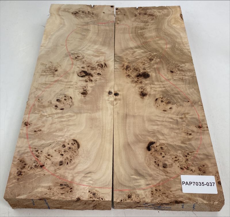 Body Poplar Burl 2-pcs. 547x185x40mm bookmatched, Unique Piece #037